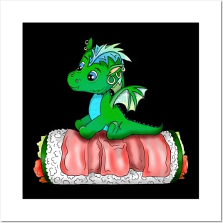 baby dragon sushi roll cartoon Posters and Art